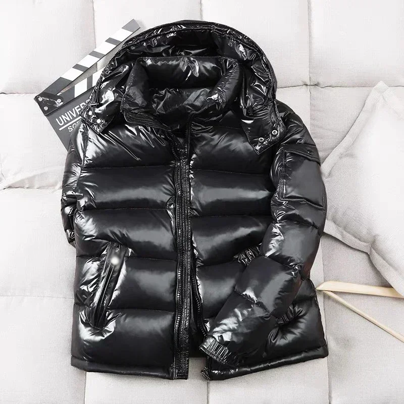 New Winter Men Hooded Shiny Puffer Jackets Casual White Duck Down Coats High Quality Male Outdoor Windproof Warm Jackets Size 4X