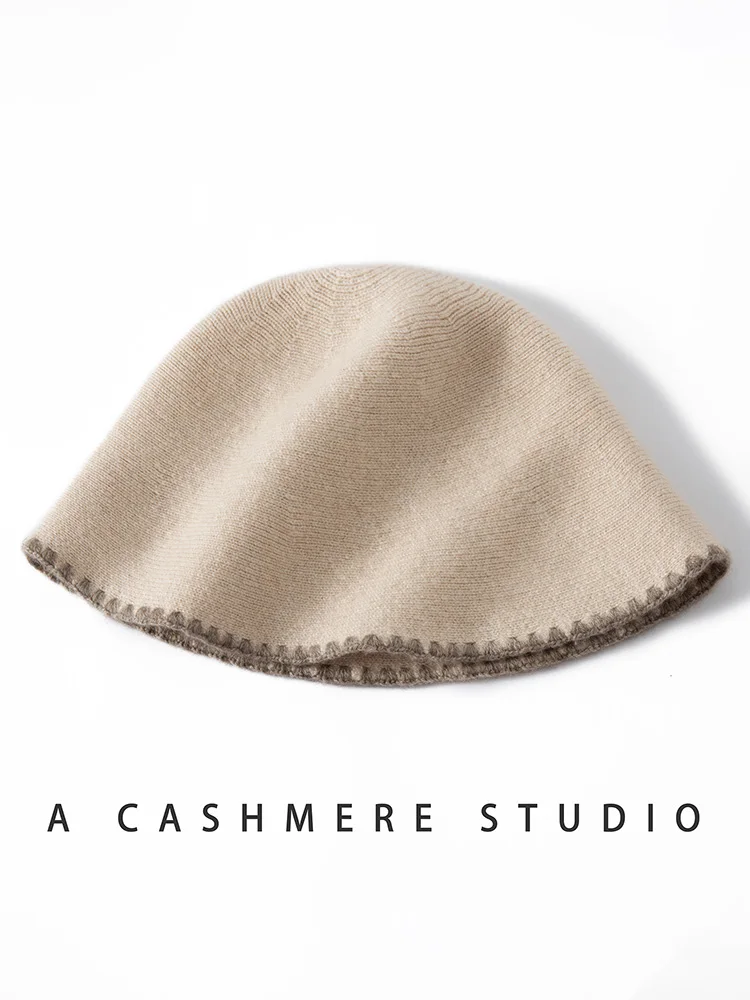女性 100% カシミヤバケットハット手かぎ針編みつば秋冬カジュアルスタイルソフト暖かいカシミヤニット帽子高級高品質
