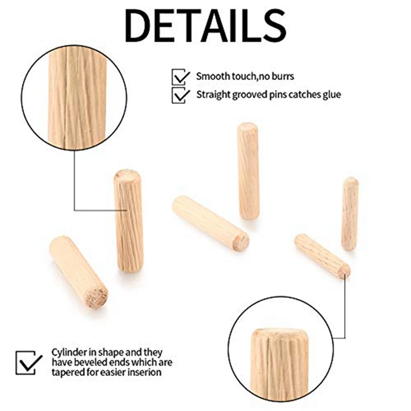 90 Piece Wooden Dowel Pins With Beveled Ends Tapered For Furniture Door, M6 M8 M10