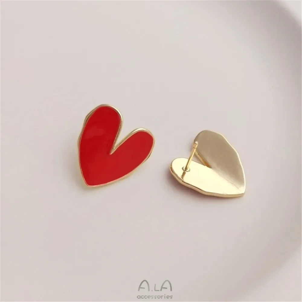 14K Gold-wrapped Red Love Earrings with Big Hearts 925 Silver Needles Korea Earrings Simple Temperament Earrings E230