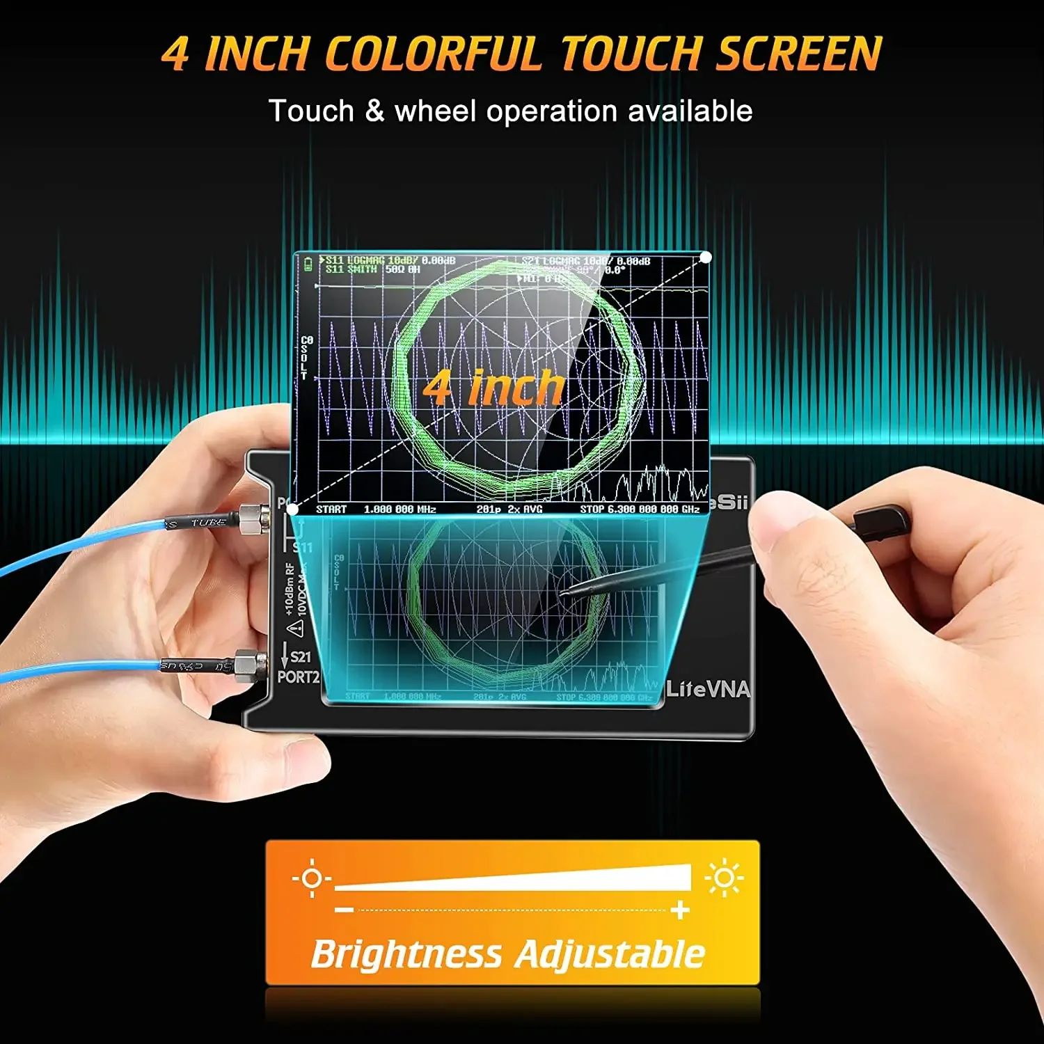 Produktbild von AURSINC NanoVNA-H4 Vektornetzwerkanalysator 10kHz–1.5GHz – Mit 4 Zoll Touchscreen, 32GB Karte & Akku Für Ham Radio
