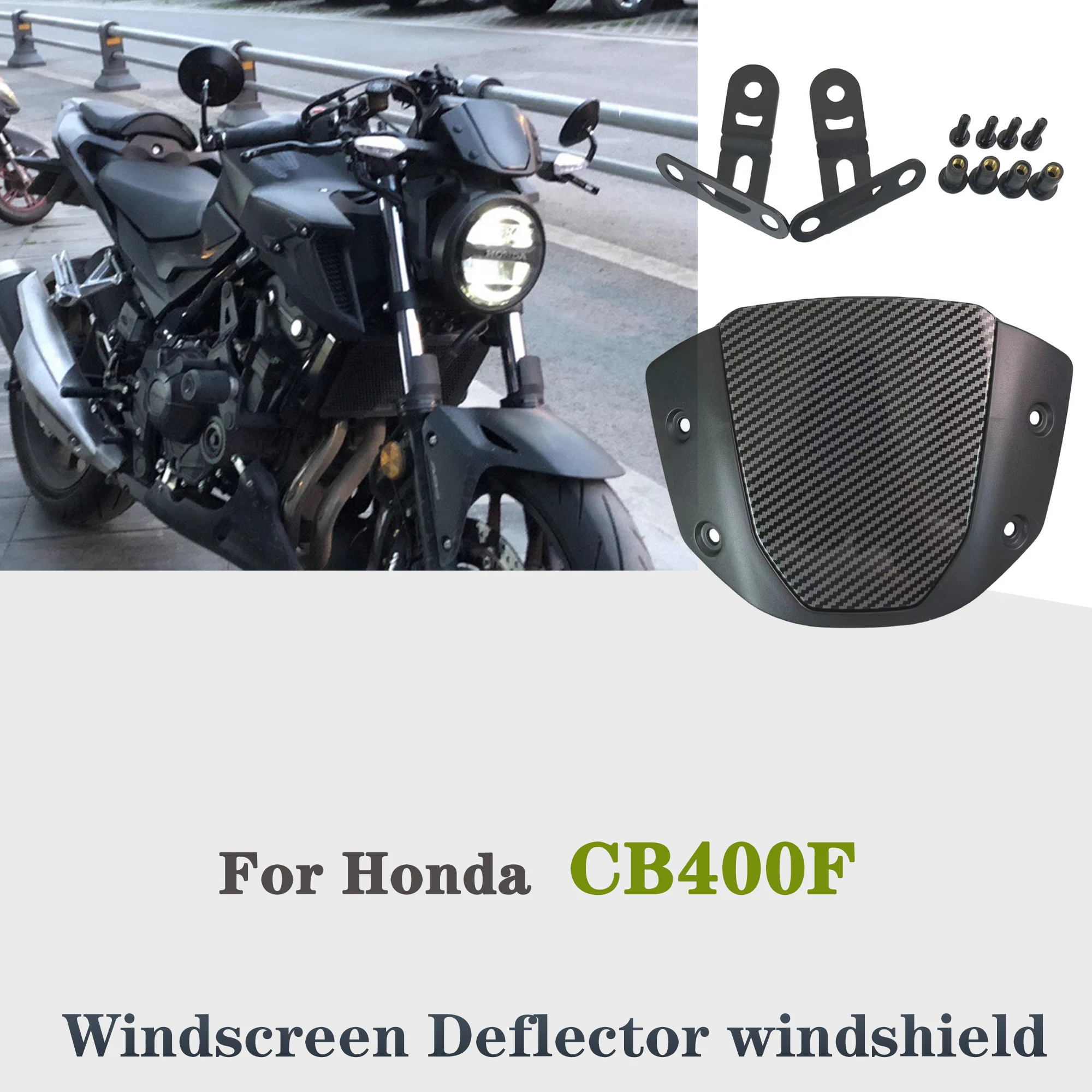 

For Honda CB400F Modified retro round light Front Sport Carbon fiber pattern Wind Deflector Protector Cover Motorcycle Windscree