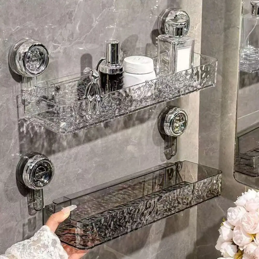 Wasserdichtes Aufbewahrungsregal mit Saugnapf, abnehmbarer, transparenter Badezimmer-Aufbewahrungshalter, einfache Installation, ohne Bohren, Heimaufbewahrungsorganisator