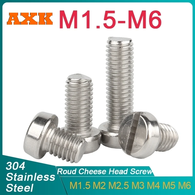 10/ 20/ 50/ 100pcs M1.6 M2 M2.5 M3 M4 M5 M6 304 Stainless Steel (A2-70)  Slotted Cap Head Column Round Cheese Head Screw Bolt