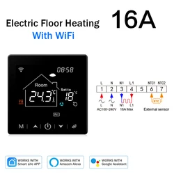 Tuya WiFi Termostato Inteligente com Tela Sensível Ao Toque, Piso Elétrico Aquecimento Cabo, Água e Gás Caldeira, Temperatura Controle Remoto, Alexa e Google