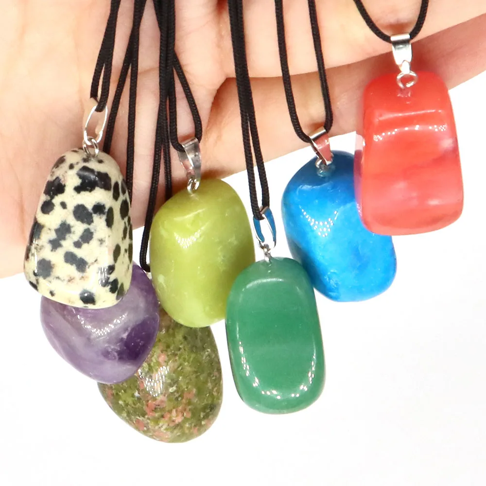 Natural Crystal Irregular Tumbled Stone Jewelry Rose Quartz Green Aventurine Reiki Healing Pendants Necklace Mineral Guard Gifts