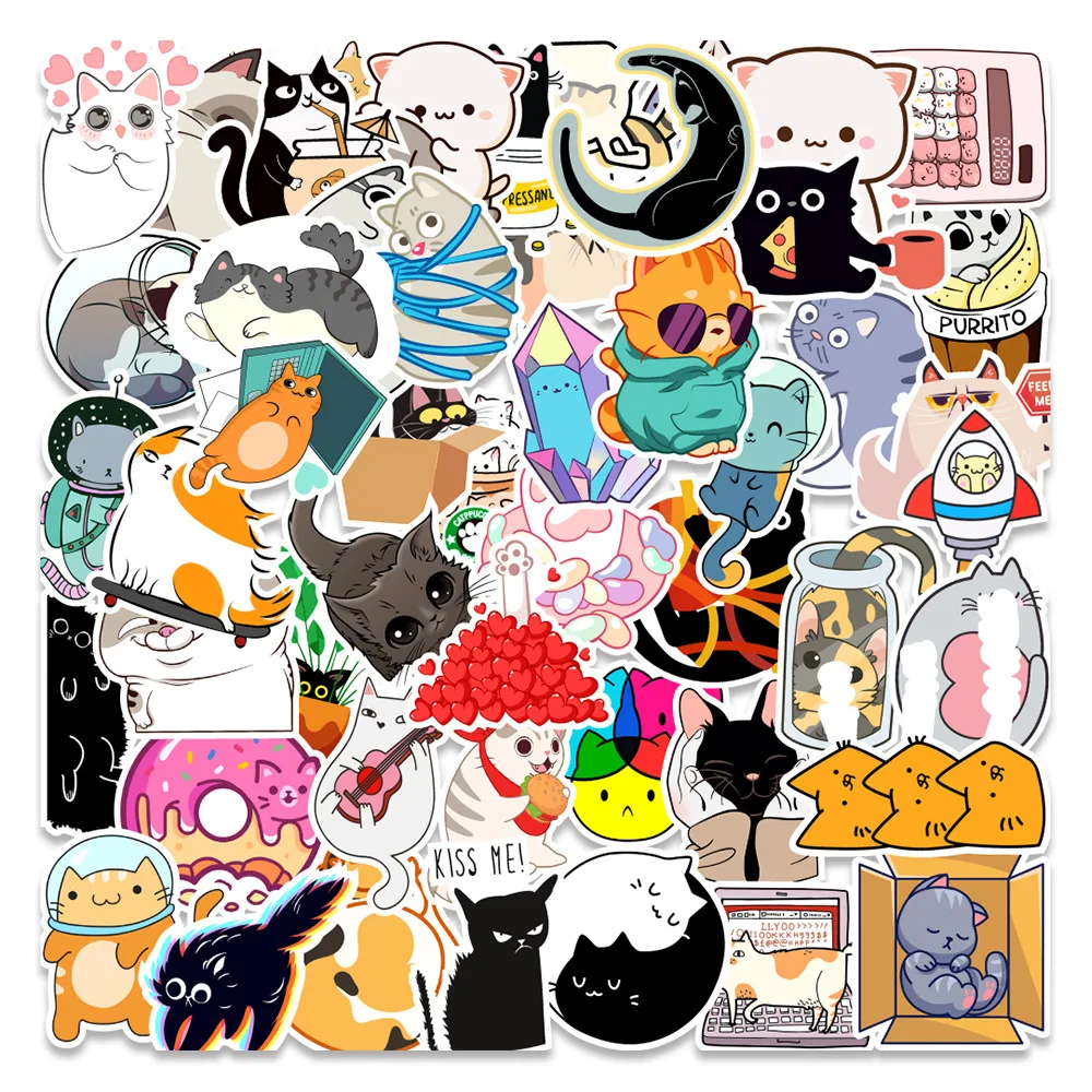 50/100pcs Cute Animal Cats Stickers Aesthetic Cartoon Decals DIY Scrapbook Laptop Phone Case Funny Kawaii Sticker for Kids Girls