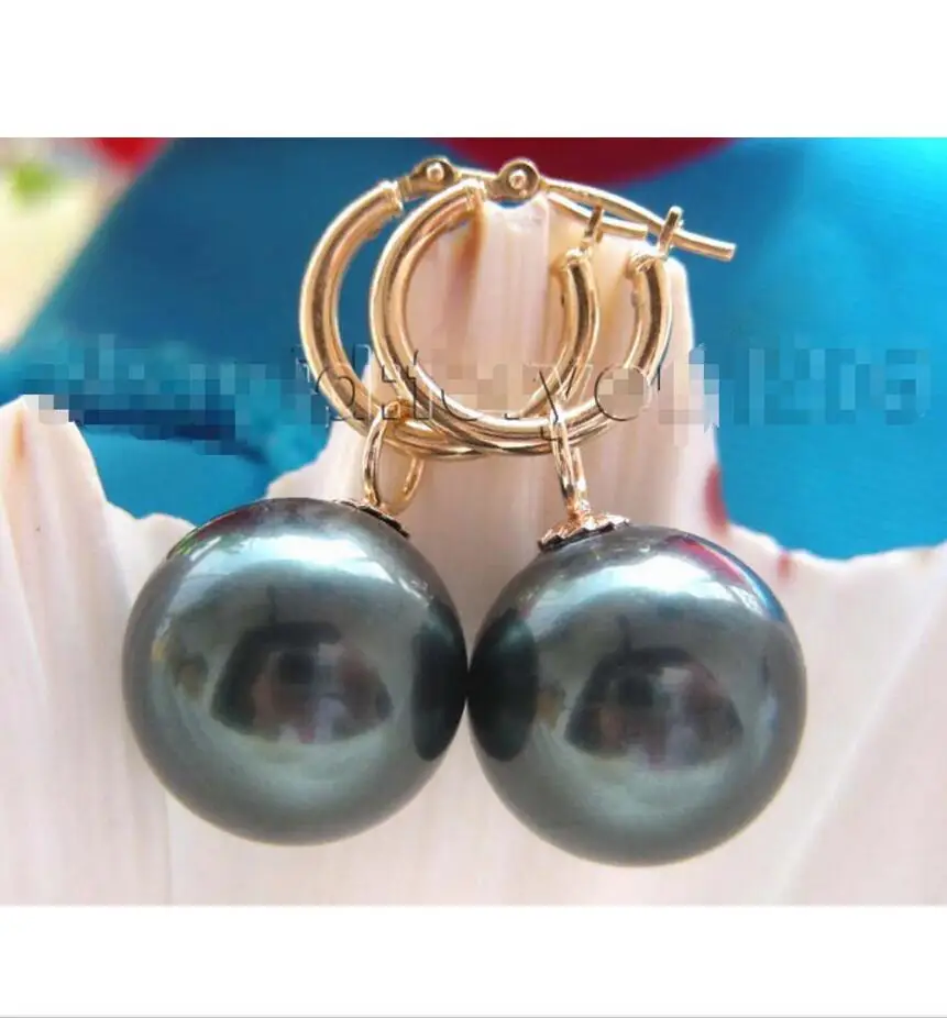 

Natural 16mm Tahiti Black Sea Shell Pearl Earrings