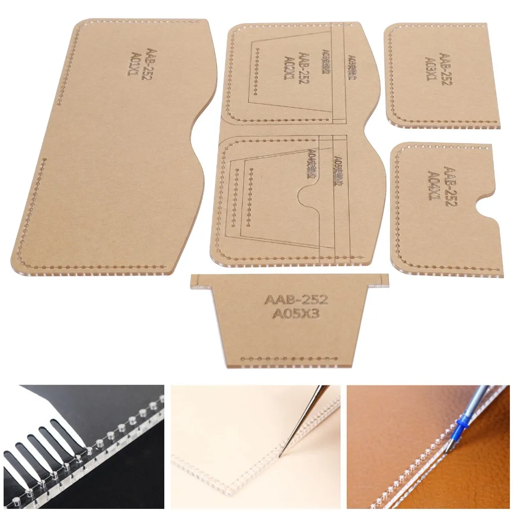 

5pcs Transparent Clear Acrylic Template Acrylic Accurate Cutting Model Leather Pattern Mold Triple-Fold Design