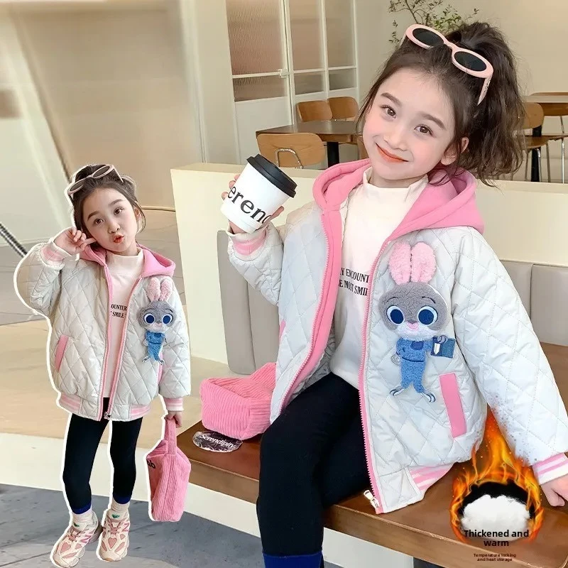 

Disney Girls' Bunny Plush Toy Jacket 2025, Detachable Rabbit on Hood, Quilted Lightweight Winter Coat