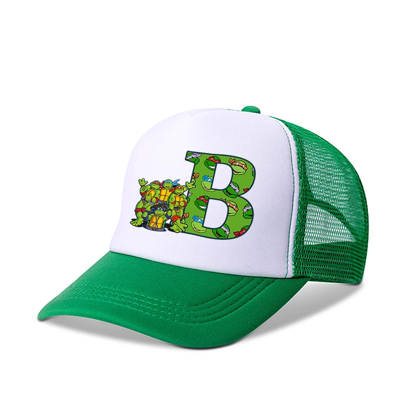 Ninja Turtles ragazzi ragazze berretti da Baseball lettere A-Z bambini estate cappello a rete traspirante simpatico cartone animato Anime Sunbonnet