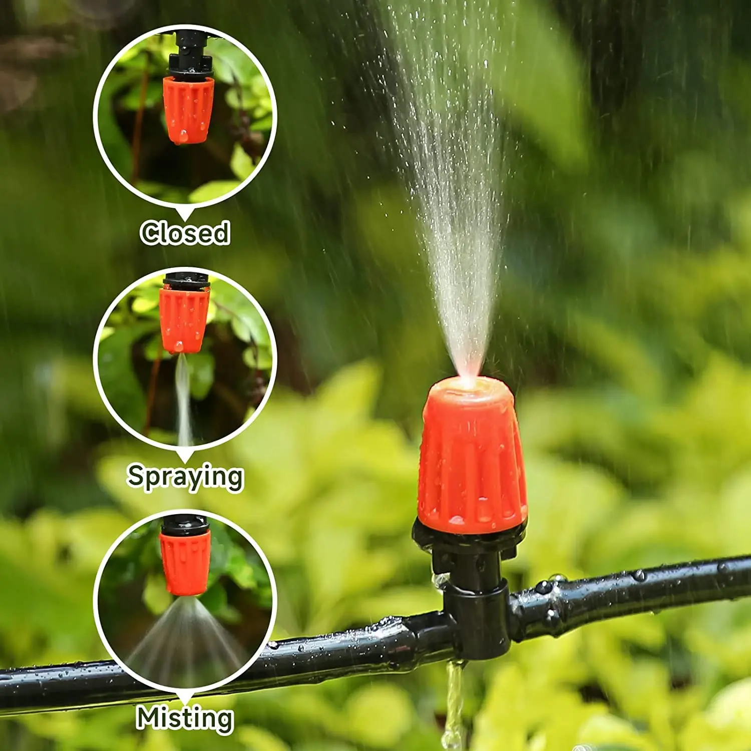 5-10L/H Orange Adjustable Misting Nozzle T-Type Design With 1/4 Inch Tee Connector For 4/7mm Hose Sprayer Watering System Garden