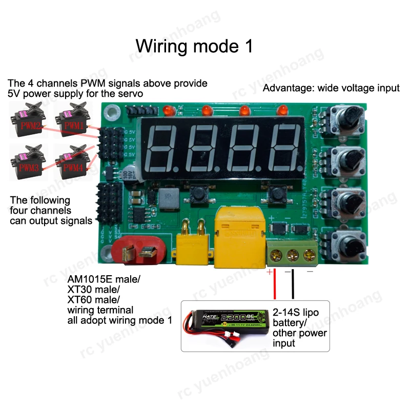 Módulo de prueba de engranaje de dirección ajustable para barco RC, entrada de Servo depurador independiente, 1 piezas, 4 canales, 2-14S PWM, salida de señal