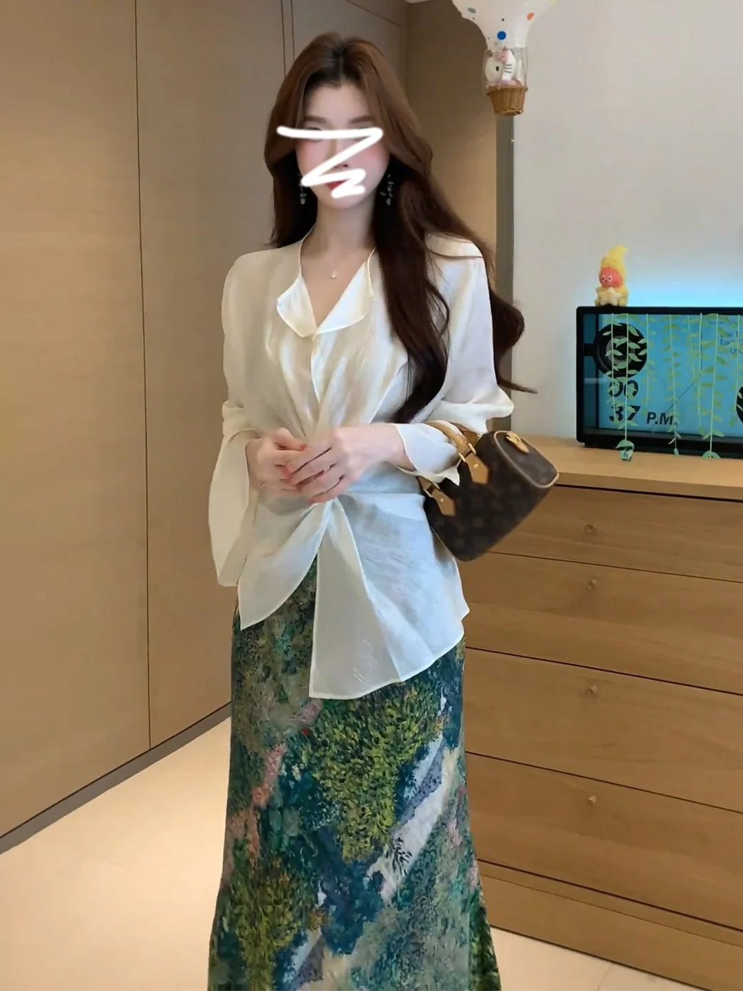 

Elegant V-neck Knotted Long Sleeve Top And A-line Skirt Two-piece Set Sweet Japanese Style Floral Print High-quality Fas...