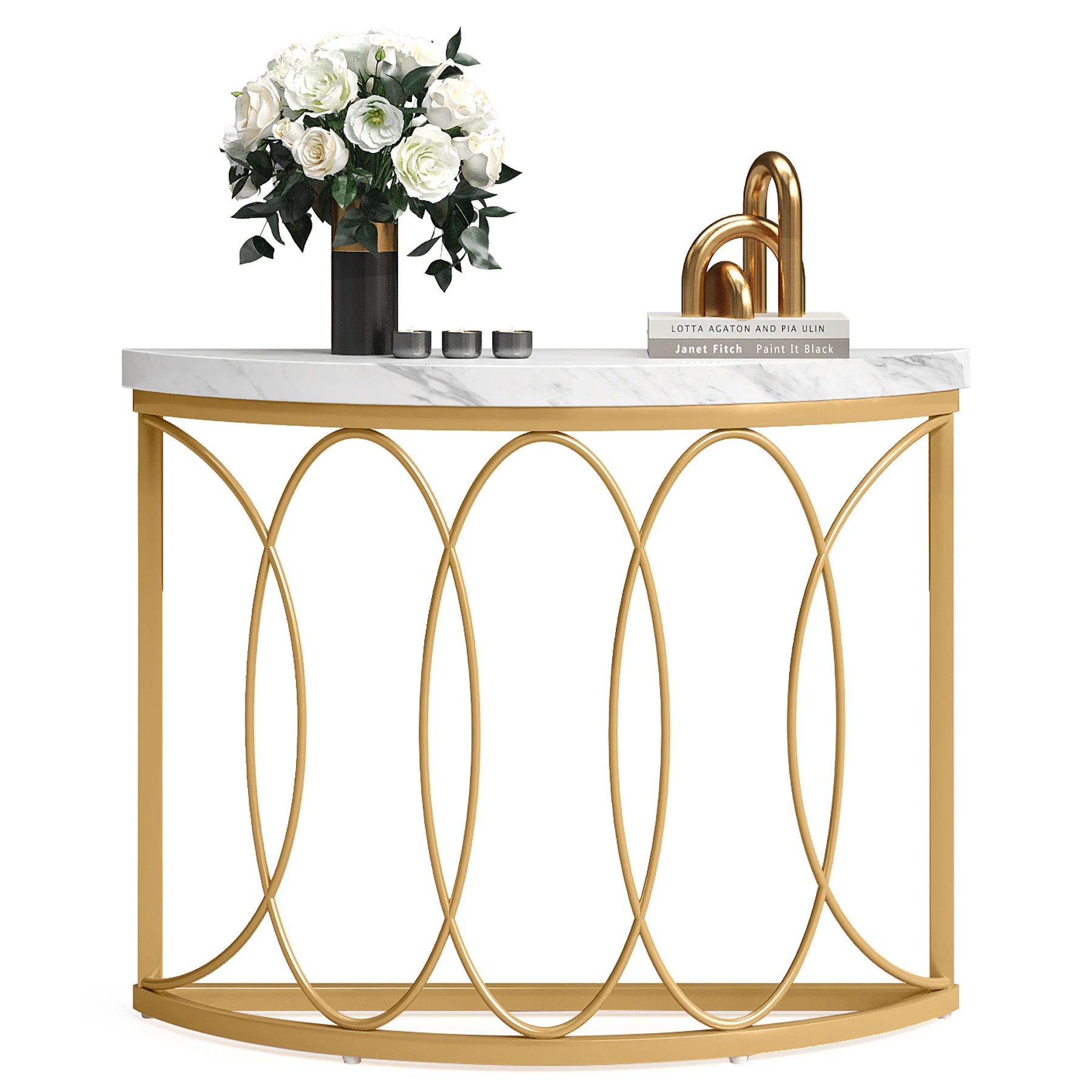 # European Style Living Room Modern Faux Marble Top Wood Console Table With Gold Frame Living Room Furniture