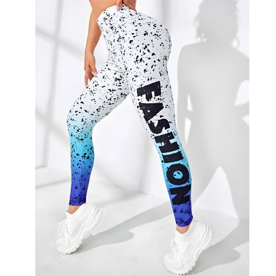 Gradient Letter Leggings Fitness High Waist Push Up Leggins Skinny Quick Dry High Elastic Workout Leggings Female Drop Shipping