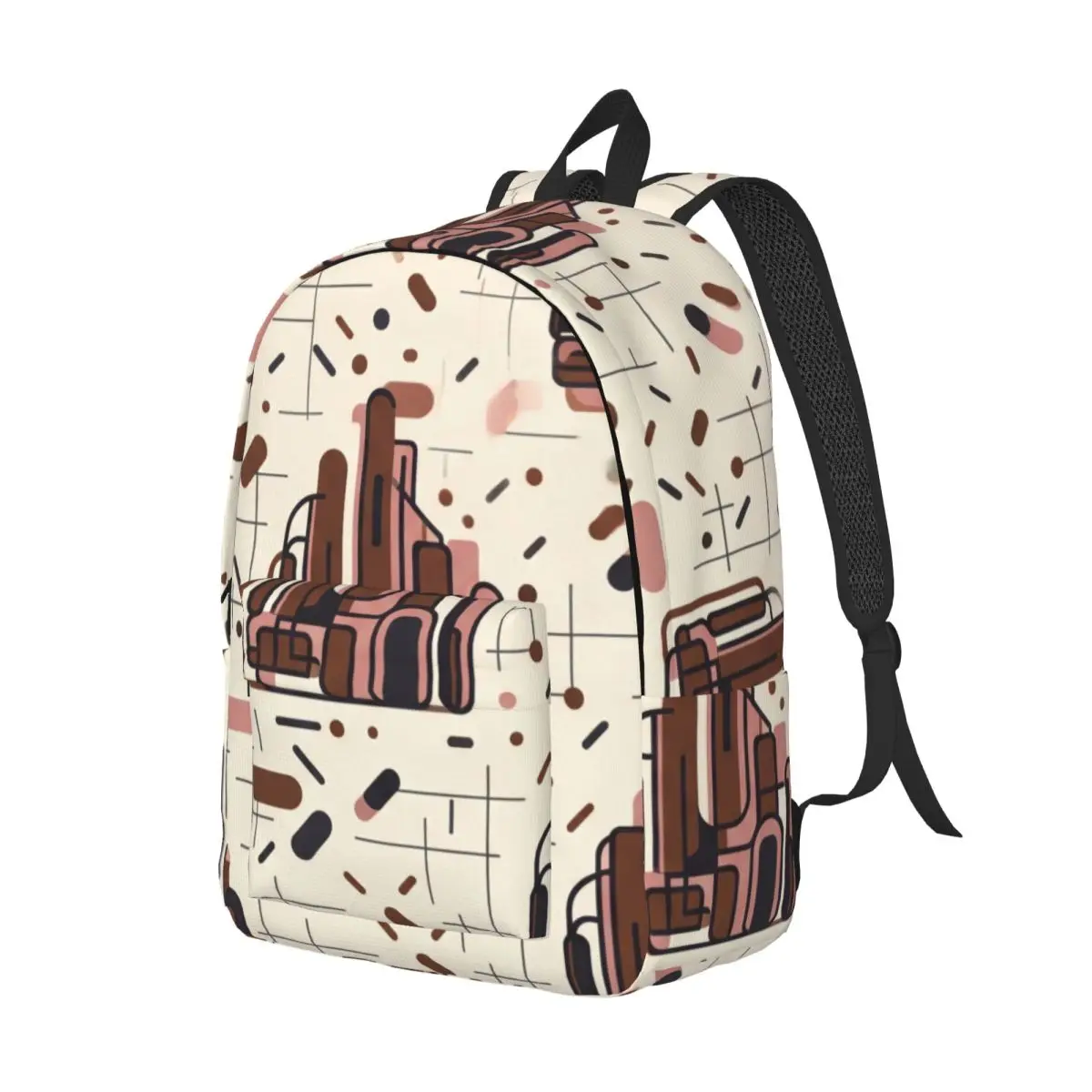 Weekend Travel Backpack Large City Grid Node Urban Commuter Cream Chocolate Brown Charcoal Casual Daypack for Short Trip Outdoor