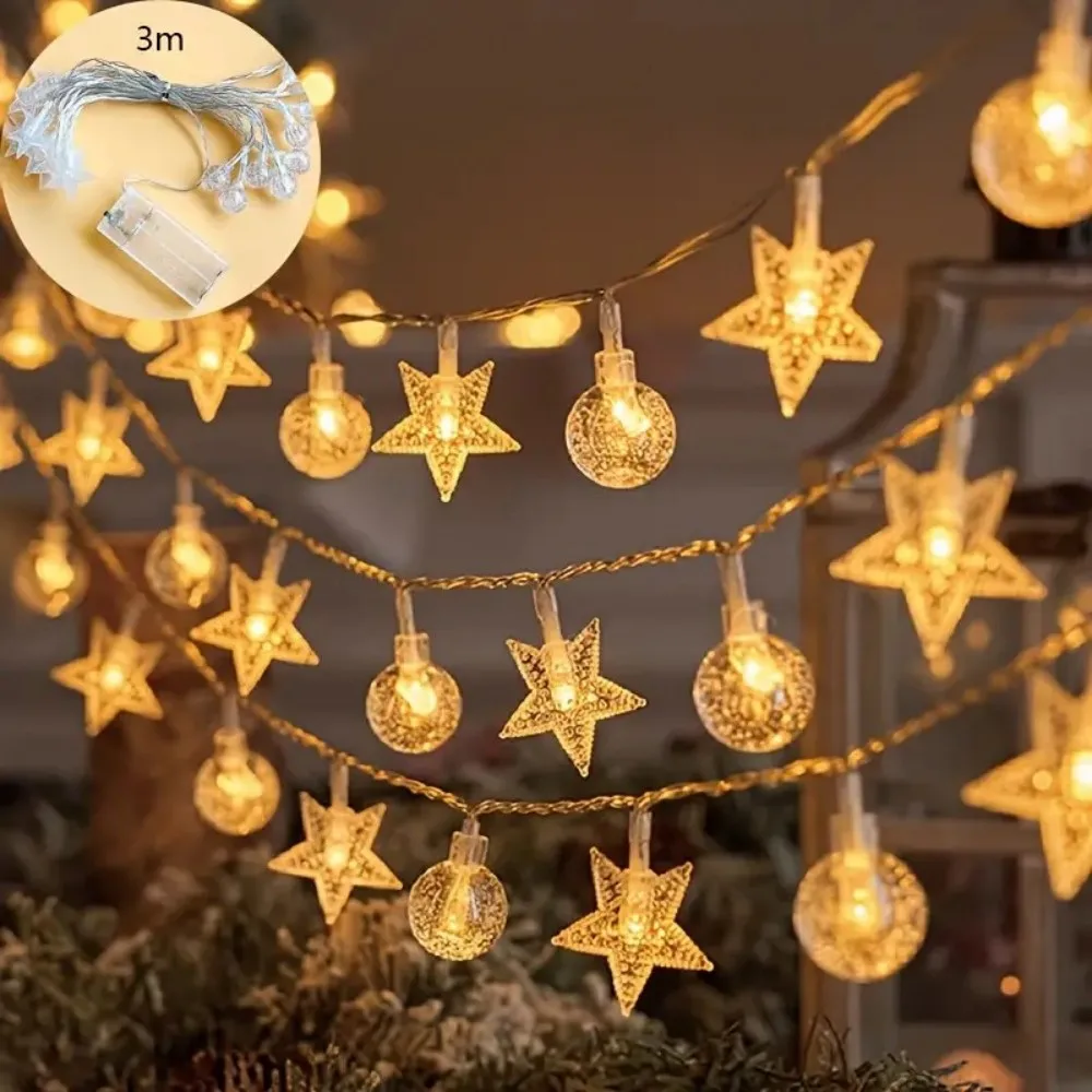 1PC 1.5M/3M/6M Star Bubble Ball Battery Box Christmas Atmosphere Decoration Light String,Excluding Battery,Used for Party,Room