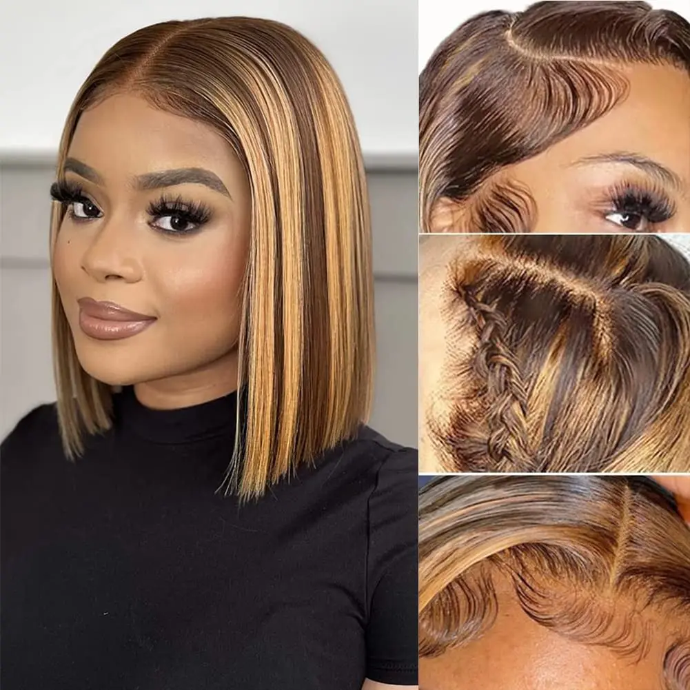 gluelss wear to go  Highlight  wig Hair Straight 13x4 Lace Front Human Hair Wig Ombre Honey Blonde middle part Lace Frontal Wigs