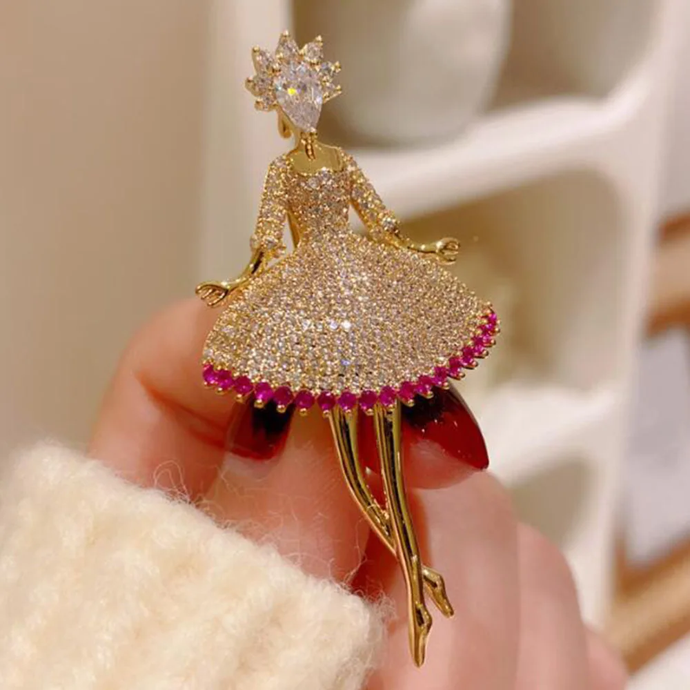 Fashion Glamour Beautiful Princess Ballerina Brooches for Women Crystal Pin Ballet Girls Jewelry Accessories