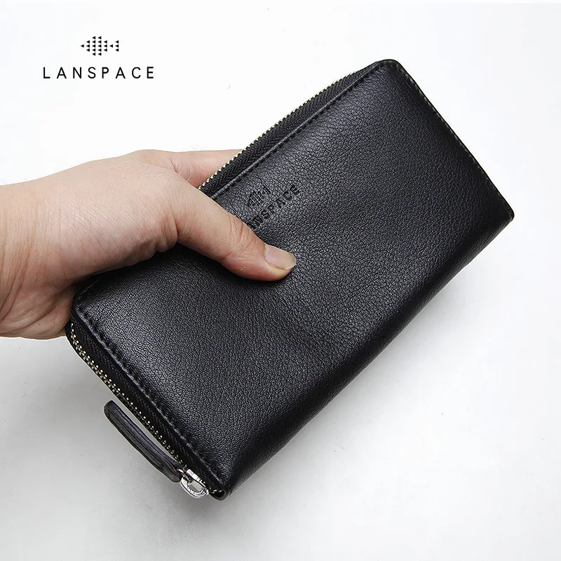 

LANSPACE genuine leather men wallets designer coin purses holders famous brand purse