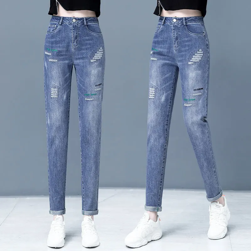 

Женские джинсы с высокой талией и прорезями, весна-осень, новые, свободные, в стиле «папины брюки», утягивающие, укороченные, в стиле «харлан», повседневные, хлопковые, размер S