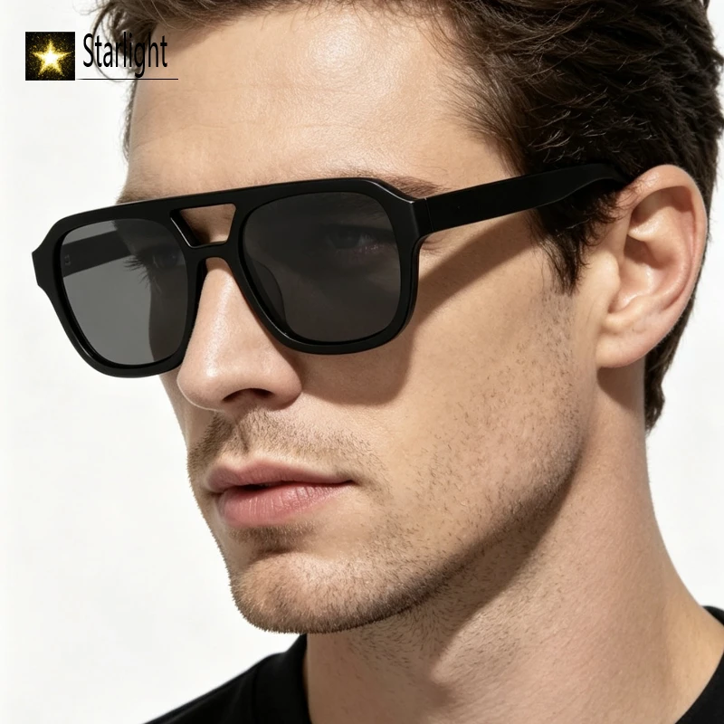 Summer Beach Double Bridge Sunglasses Man Acetate Sun Protection Driving UV400 Glasses Men Handcraft Outdooor Eyeglasses Women