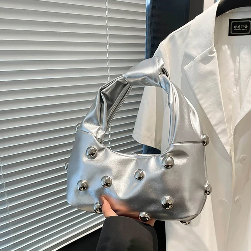 

High-Grade Sense Women Underarm Bags Chic Rivet Design Soft Leather Shoulder Bag Fashion Female Small Handbag