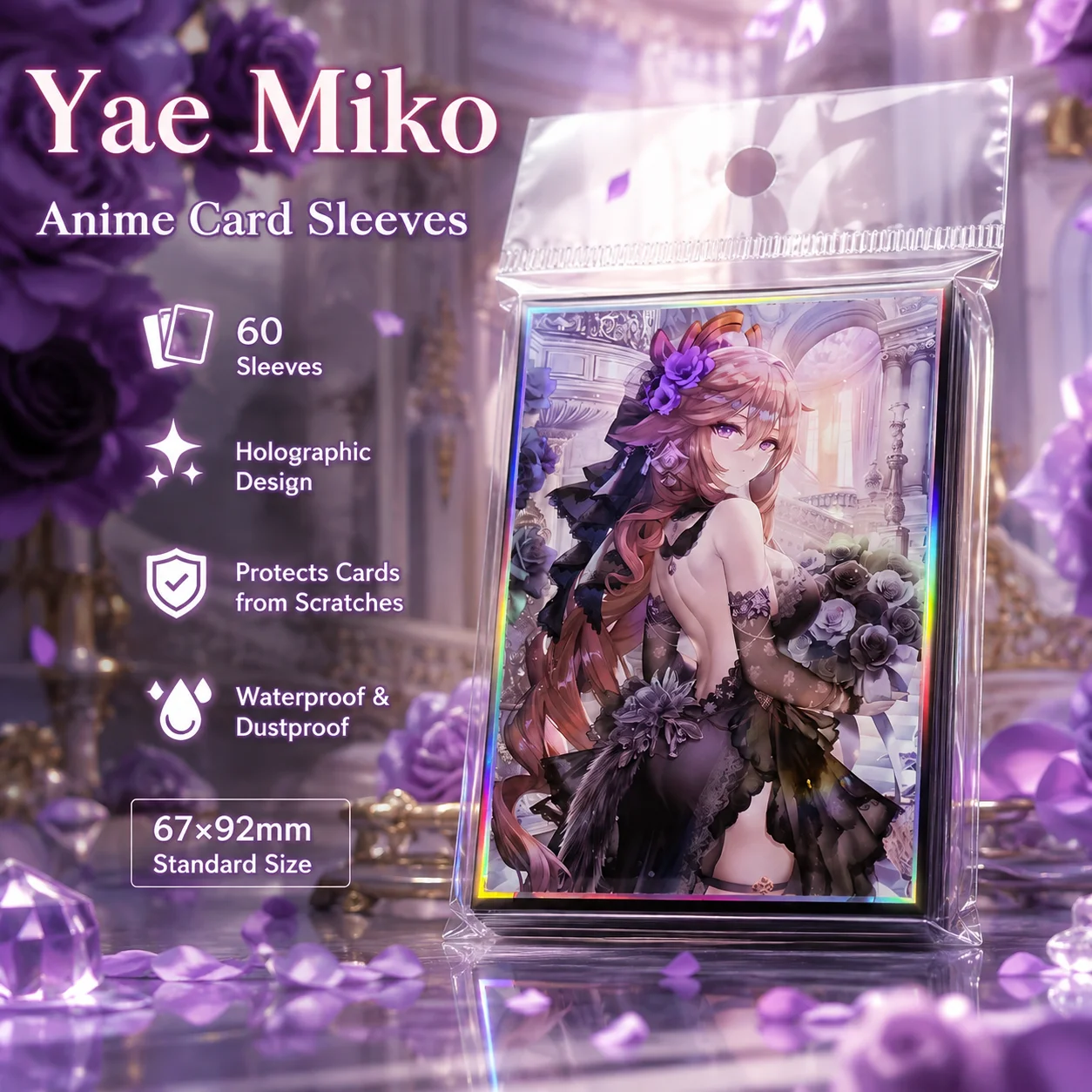 60PCS 67x92mm Yae Miko Holo Protector Sleeves Toploading Trading Anime Art Card Sleeves Protectors for TCG MTG PTCG Sport Card