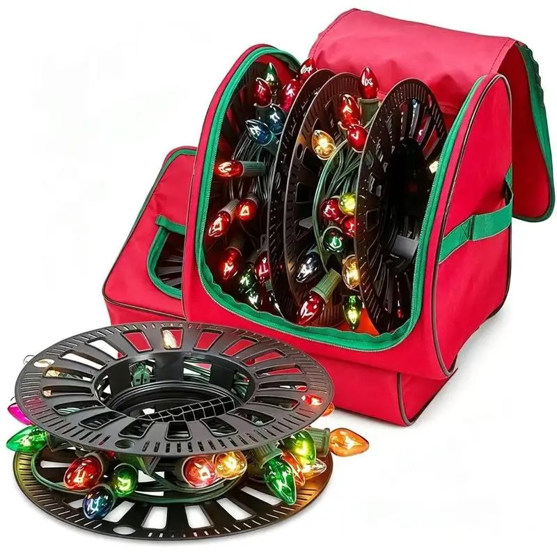 Christmas Light Storage Bag With Reels Spools, Large Capacity Collapsible Holiday String Light Organizer, Xmas Fairy Light Box