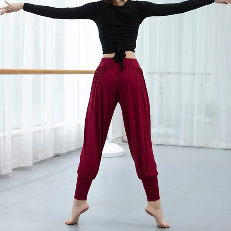 Women Modern Dance Pants Solid Color Modal Elastic Waist Lantern Pant Comfortable Dancing Practice Yoga Trousers M-2XL