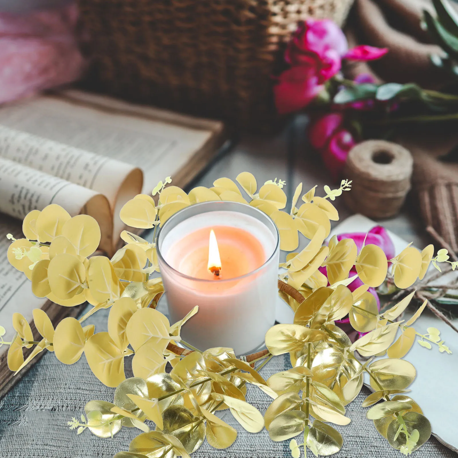 

Ring Decorations for Weddings Christmas Holiday Parties Garland Leaf Wreath Table Pillar Candlestick Home Party
