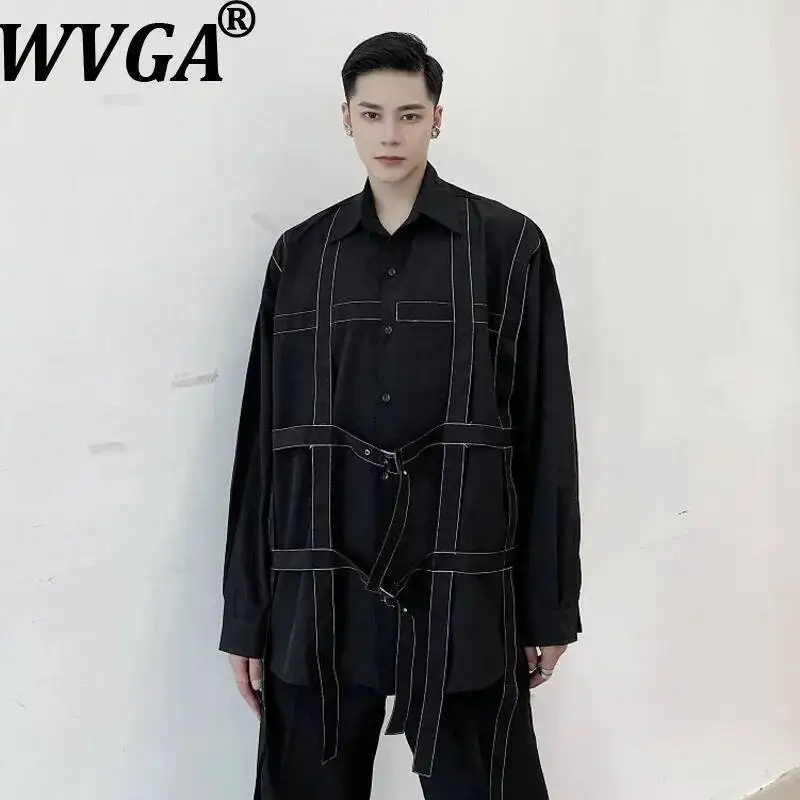 

WVGA Spring Autumn New Men Dark Style Bundled Stitch Long Sleeve Shirts Niche Chic Asual Unique Design Loose Fit Tops Ins W23772