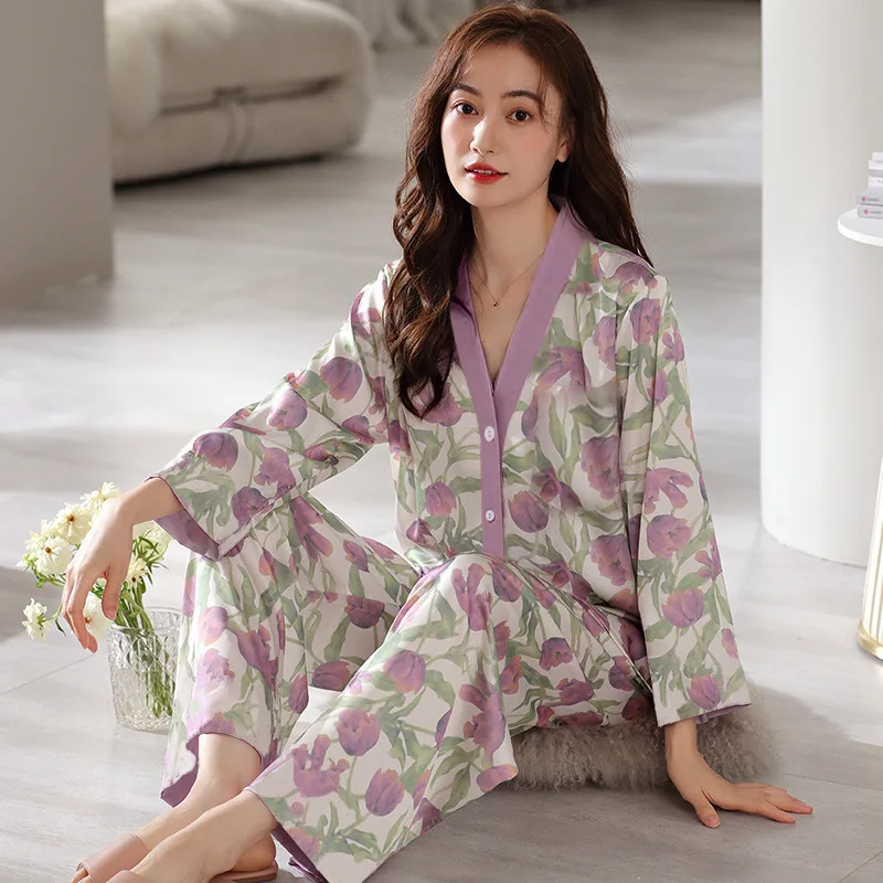 New Long-sleeve Casual Loungewear Set Woman Spring Autumn Women 2-piece Pajamas Soft Pajamas Girls Loose Ladies Home Wear Woman
