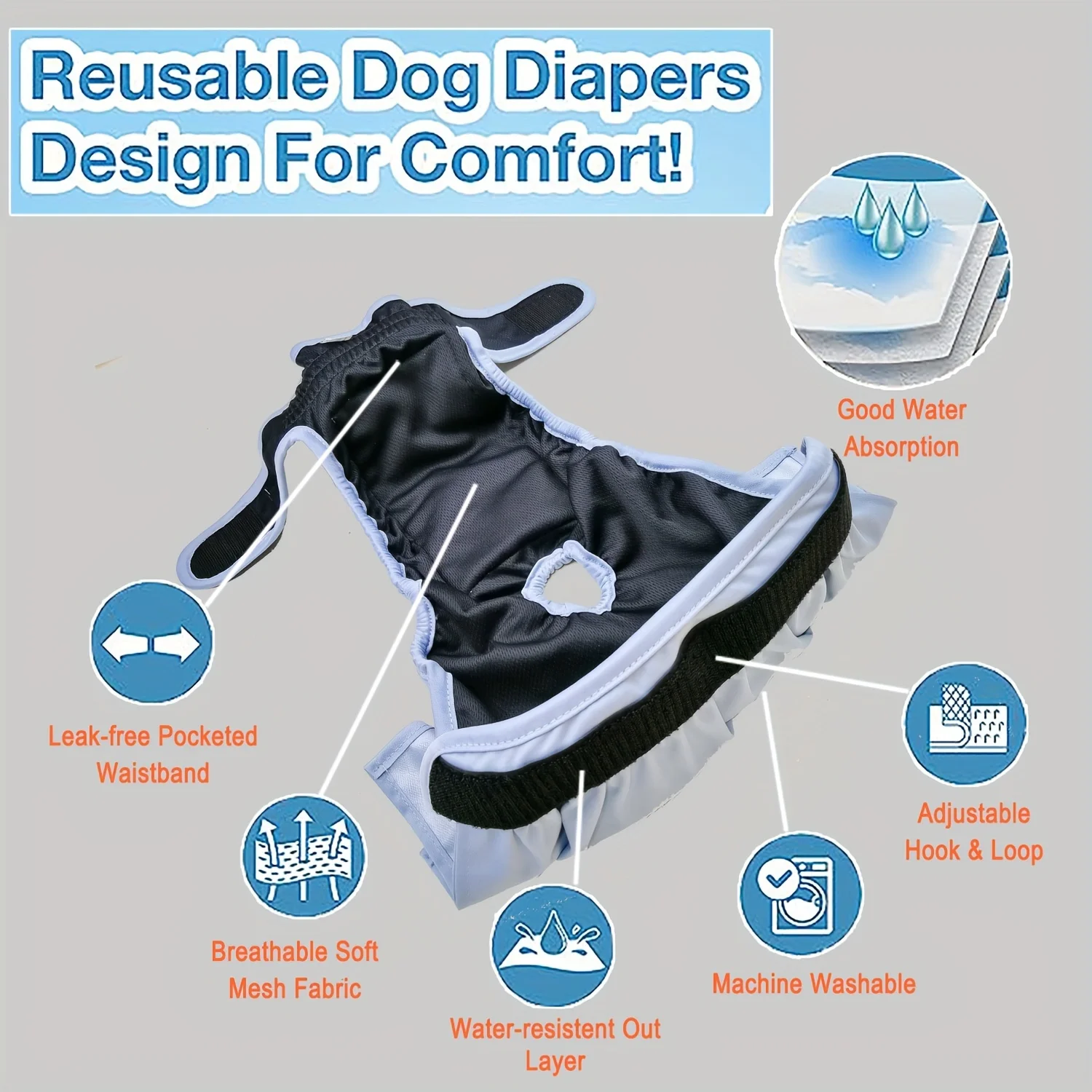 1 pc Reusable Female Dog Diaper Physiological Hygiene Pants Sanitary Diapers Washable Nappy Cover Wrap(jeans/dogs))