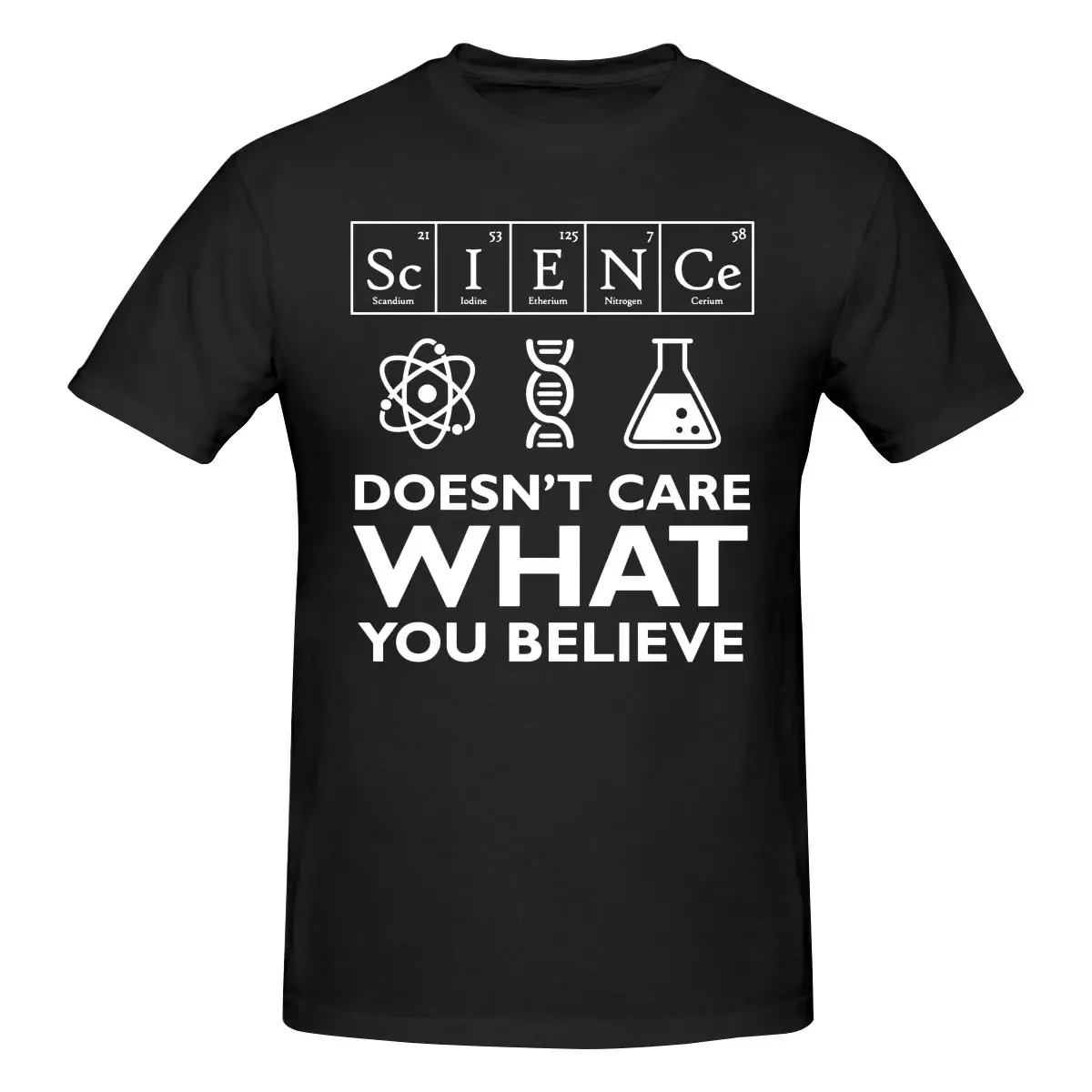 Camiseta de algodón para hombre, camisa de manga corta con cuello redondo, ciencia no le importa lo que cree