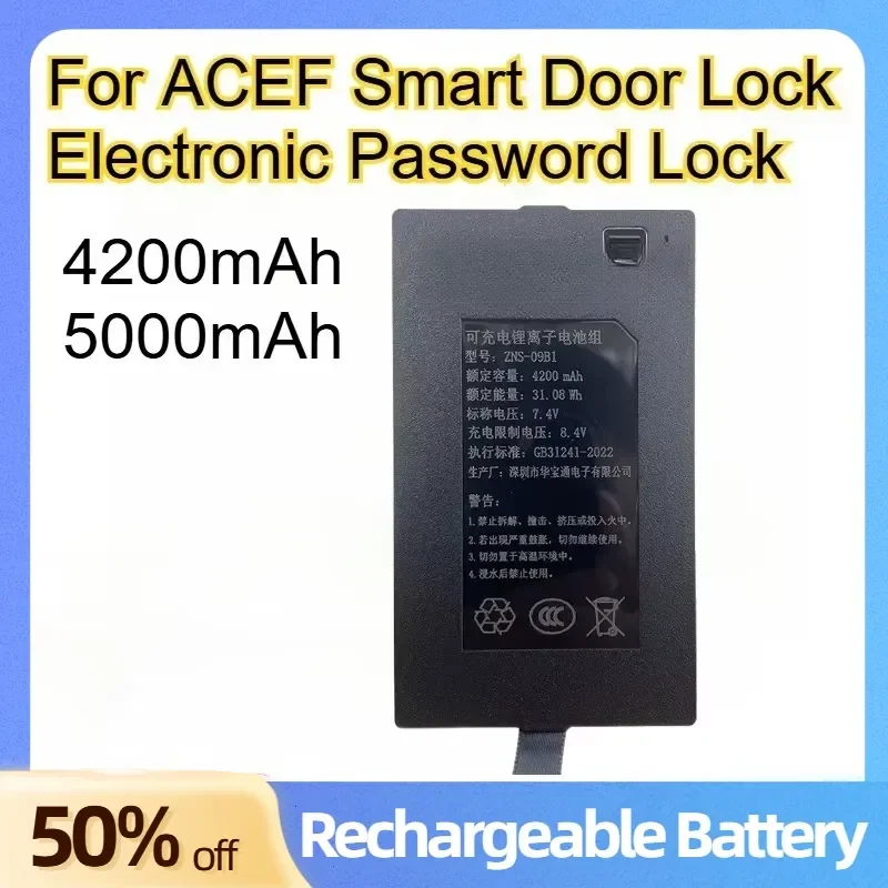 Batería de Litio Recargable de Alta Calidad de 4200 mAh y 5000 mAh para Cerradura Inteligente ACEF, Batería para Cerradura Electrónica con Contraseña