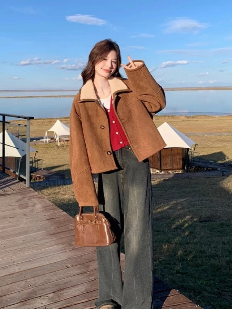 

Autumn Winter New Women's Short Style Fashionable Elegant Temperament Thickened Warm Comfortable Double Sided Jacket Top