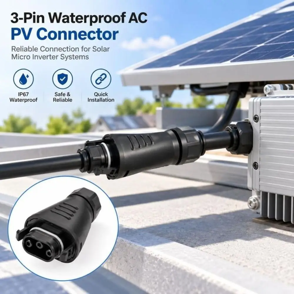 3Pin Photovoltaic Connector Waterproof High Efficiency Microinverter Adapter Screw Pressing Easy Install Field Connector