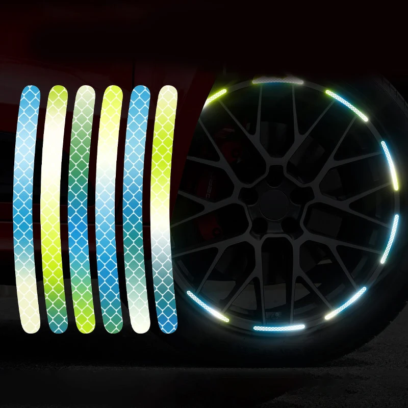 20pcs Colorful Car Wheel Hub Reflectors Stickers Motorcycle Bike Tire Universal Night Reflective Warning Decals Auto Accessories