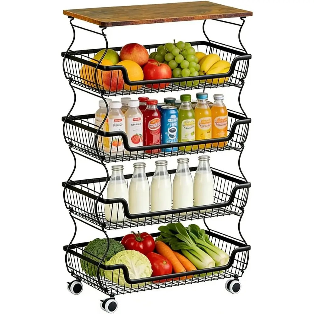 

Kitchen Storage Cart on Wheels, 5 Tier Rolling Stackable Pantry loor Organizer, Kitchen ruit Basket Stand or Home Removable