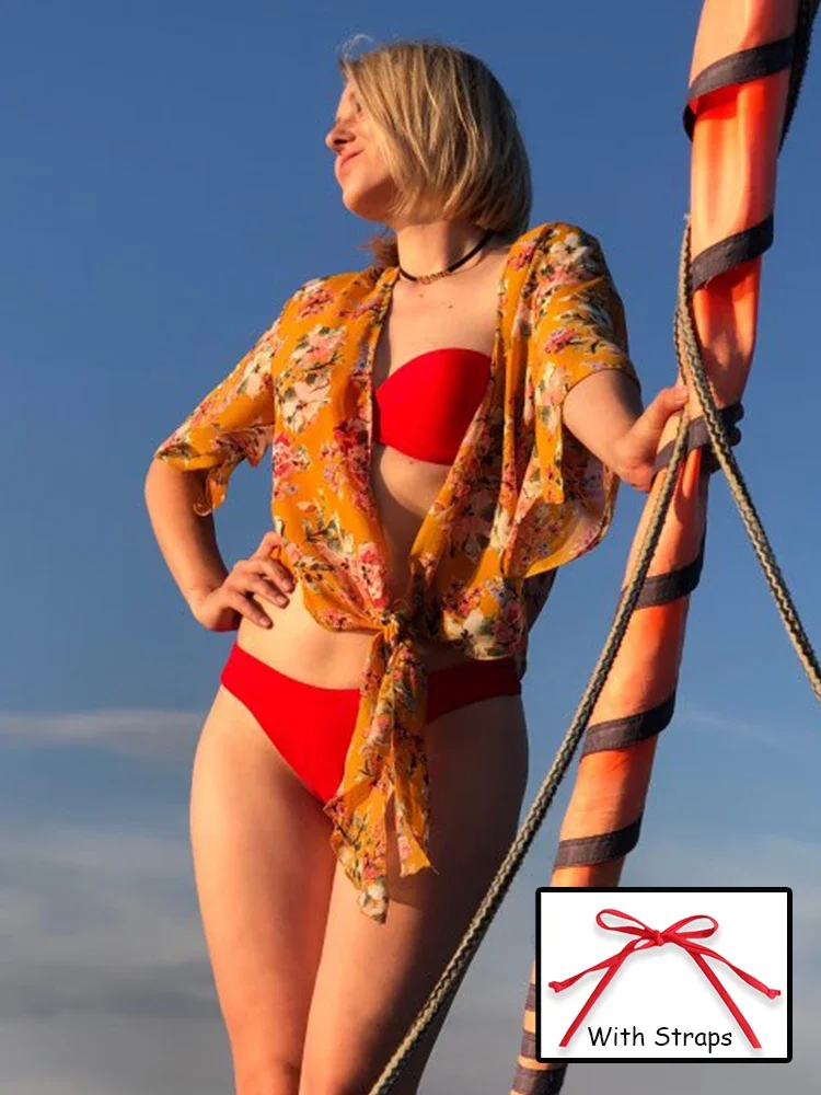 Bikini Strój kąpielowy damski 2023 Nowy kostium kąpielowy Push Up Bra Red Bikini Set Stringi z wysokim stanem Strój kąpielowy dla kobiet