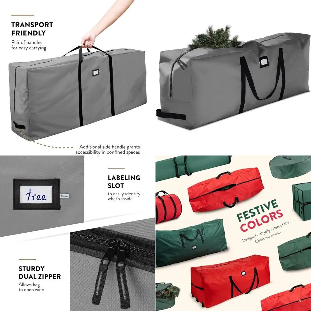 

Прочная сумка для хранения искусственной рождественской елки длиной 7,5 футов — водонепроницаемая Оксфорд 600D, устойчивая к разрыву, с ручками и слотом для карт