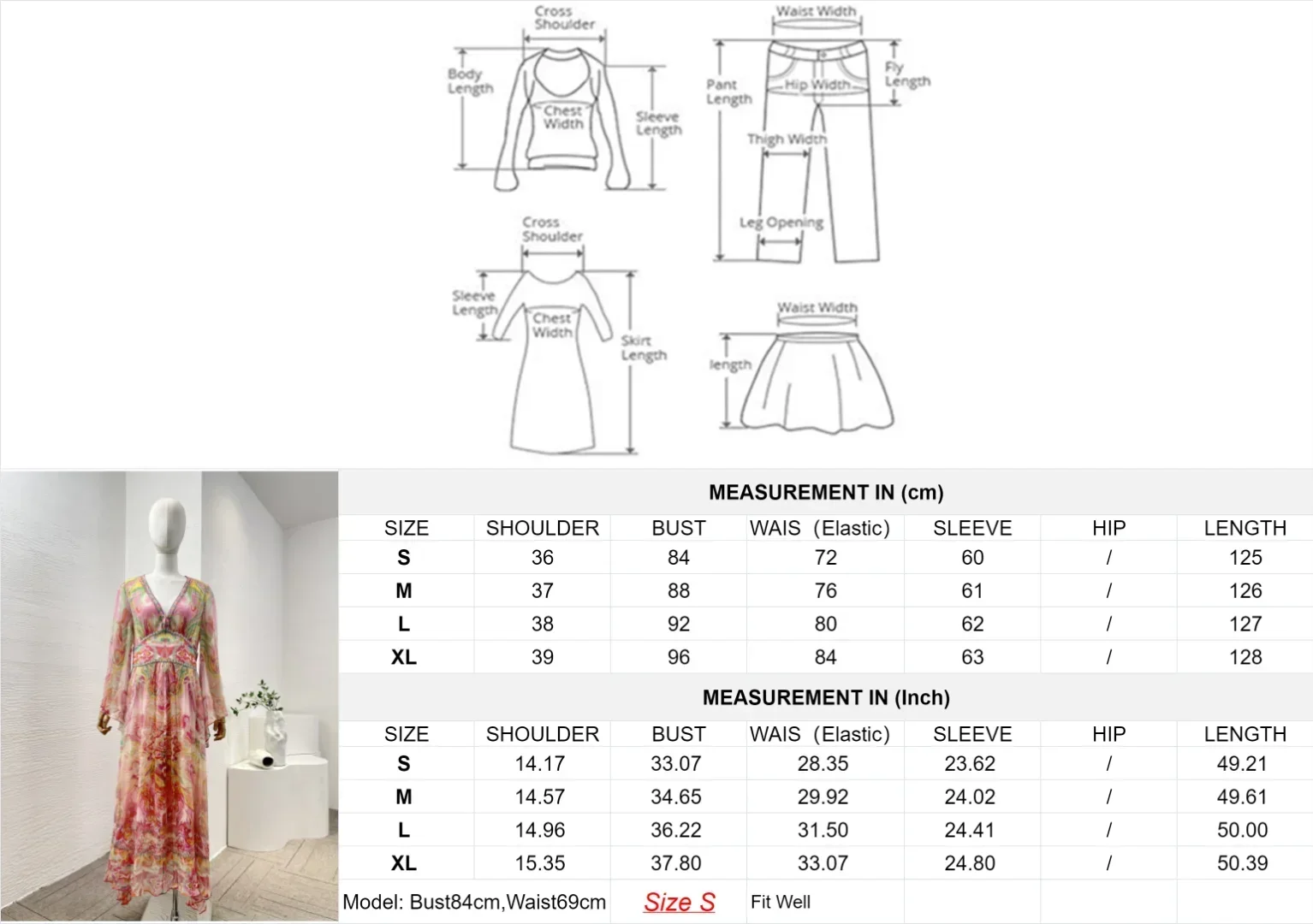 2024 estate più nuovo vestito longuette da donna con scollo a V profondo a maniche lunghe con stampa floreale rosa di seta di alta qualità per le