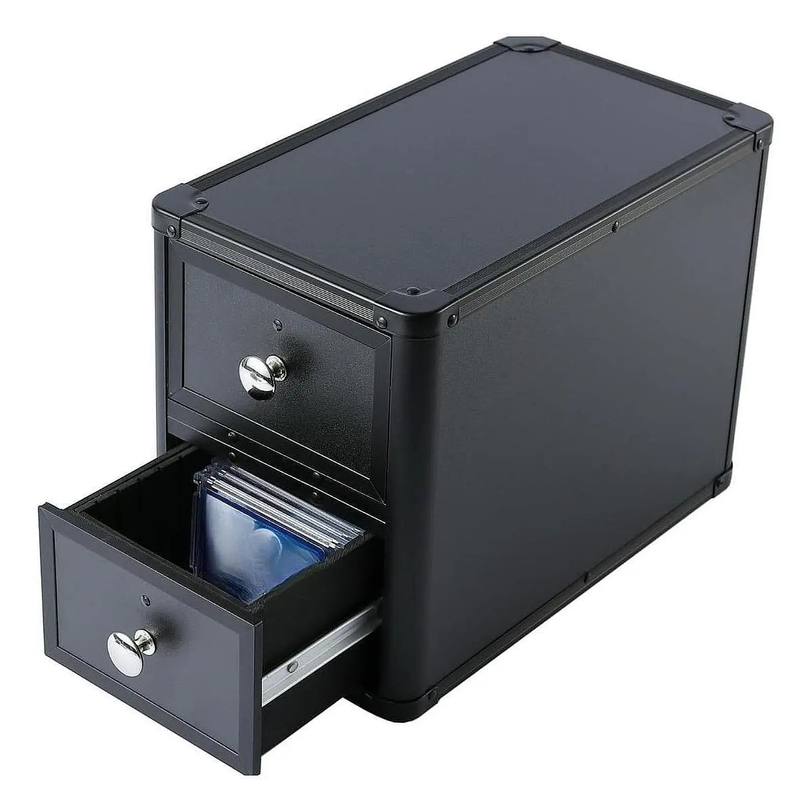 

Aluminum Alloy Card Collection Holder Display Box with Two Drawers Dustproof Waterproof Graded Cards Organizer for Game Cards
