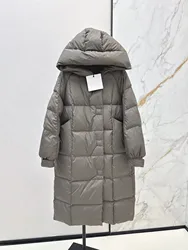 2024 Autumn New High Quality Women's Clothing Classic striped minimalist hooded long down jacket 0907