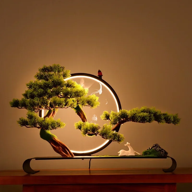 Cliff welcome pine bonsai micro landscape decoration Zen space Chinese style living room porch soft decoration art decoration