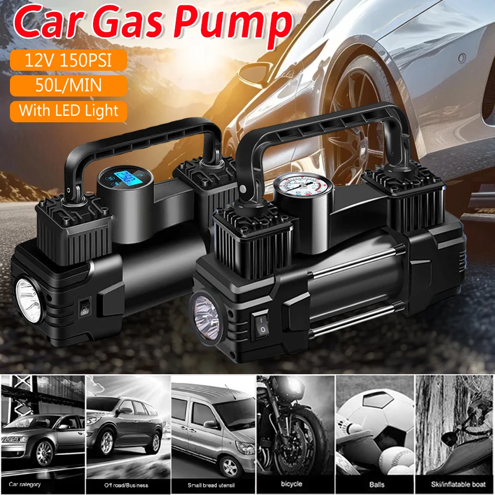 Auto Air Compressor 12V 150PSI Dual Cylinder Heavy Duty Tire Inflator with LED Light Car Electric Air Pump Auto Inflatable Pump