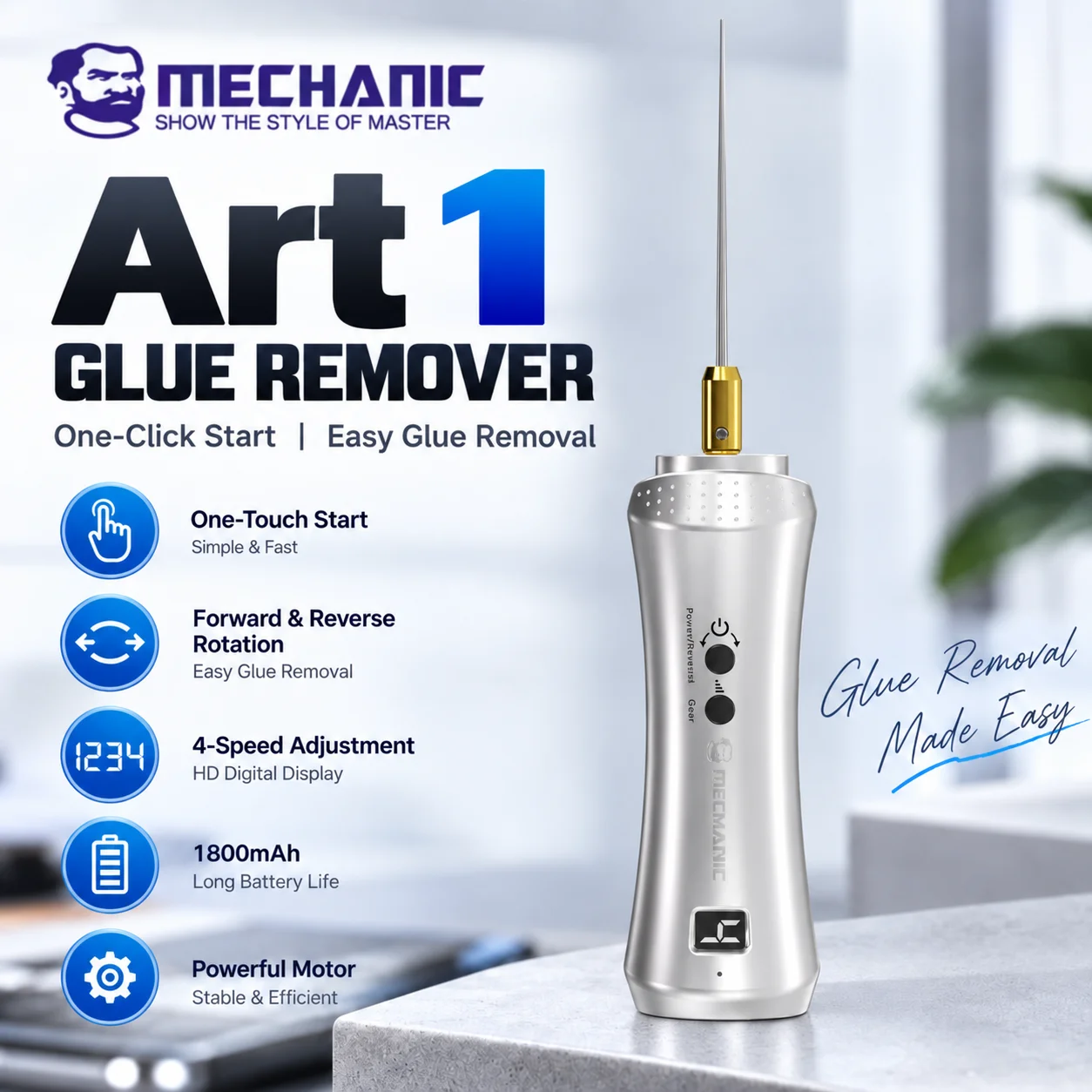 MECHANIC Art 1 Electric Glue Remover 1800mAh 4-Speed Forward Reverse Rotation Adhesive Removal Tool for Mobile Phone Repair