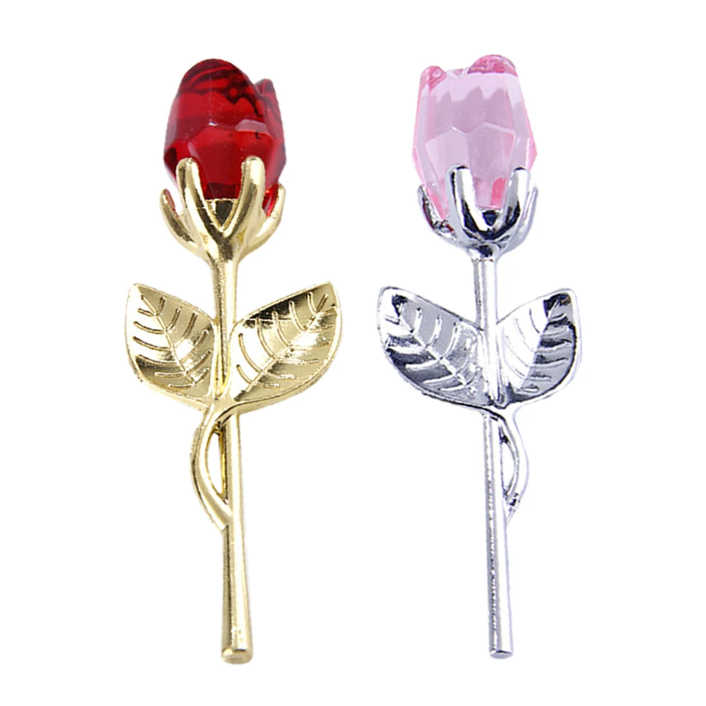 

2pcs Crystal Rose Ornament Delicate Metal Rod Rose Crafts Flower Decoration Desktop Home Office Bar HotelFlower Photography Prop